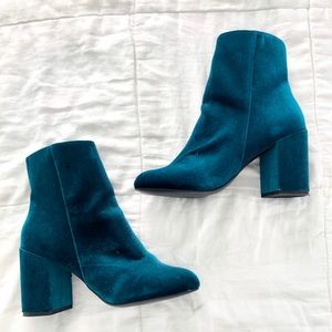 Blue suede chunky boots